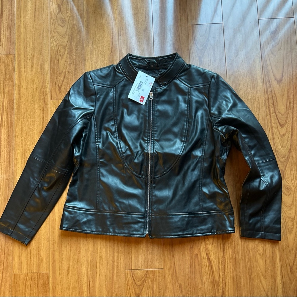 Amy Womens Black Cafe Racer Leather Jacket Size 2XL